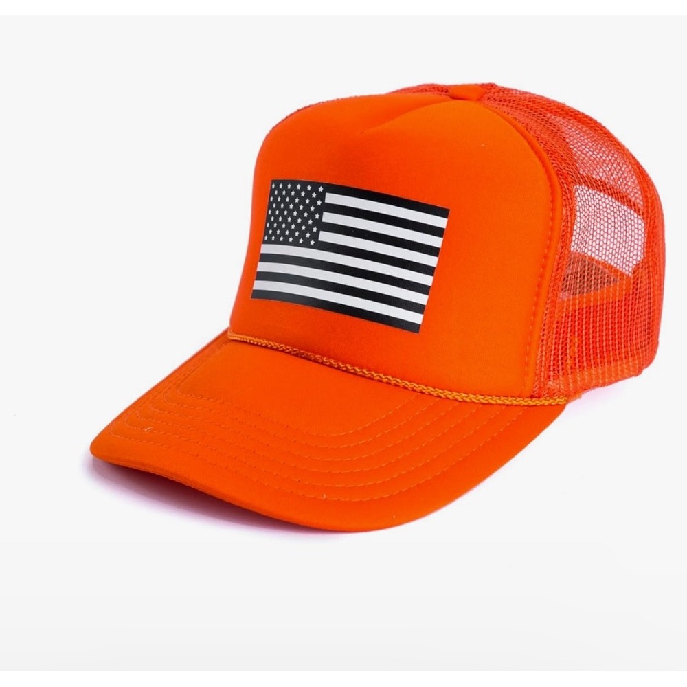 Trucker Hat American Flag Patch Orange Mesh Back Cap